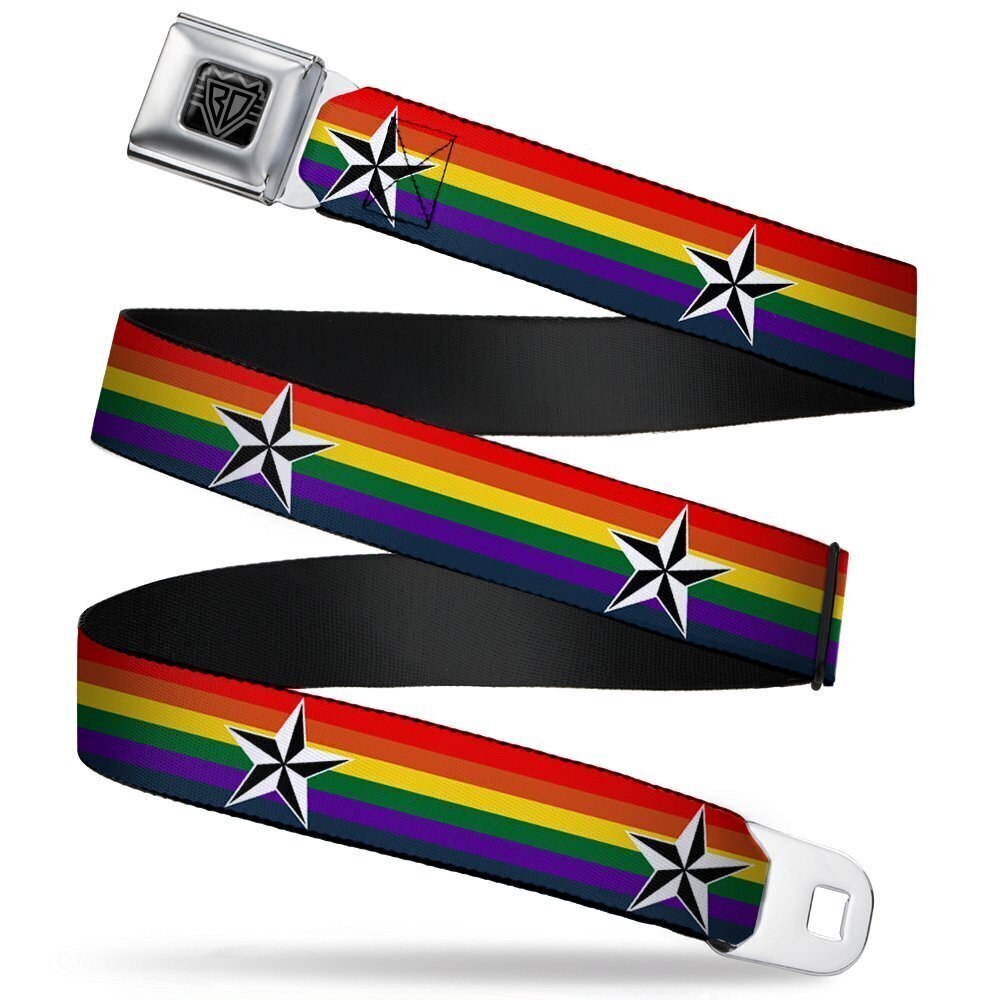 1387 Seatbelt Belt - Nautical Star Rainbow/White/Black - 1.0" Wide - 20-36